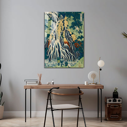 Flex Designs Metal Poster Pilgrims at Kirifuri Waterfall by Katsushika Hokusai 5 x 7" Home Goods - Artist Artwork  Metal Poster