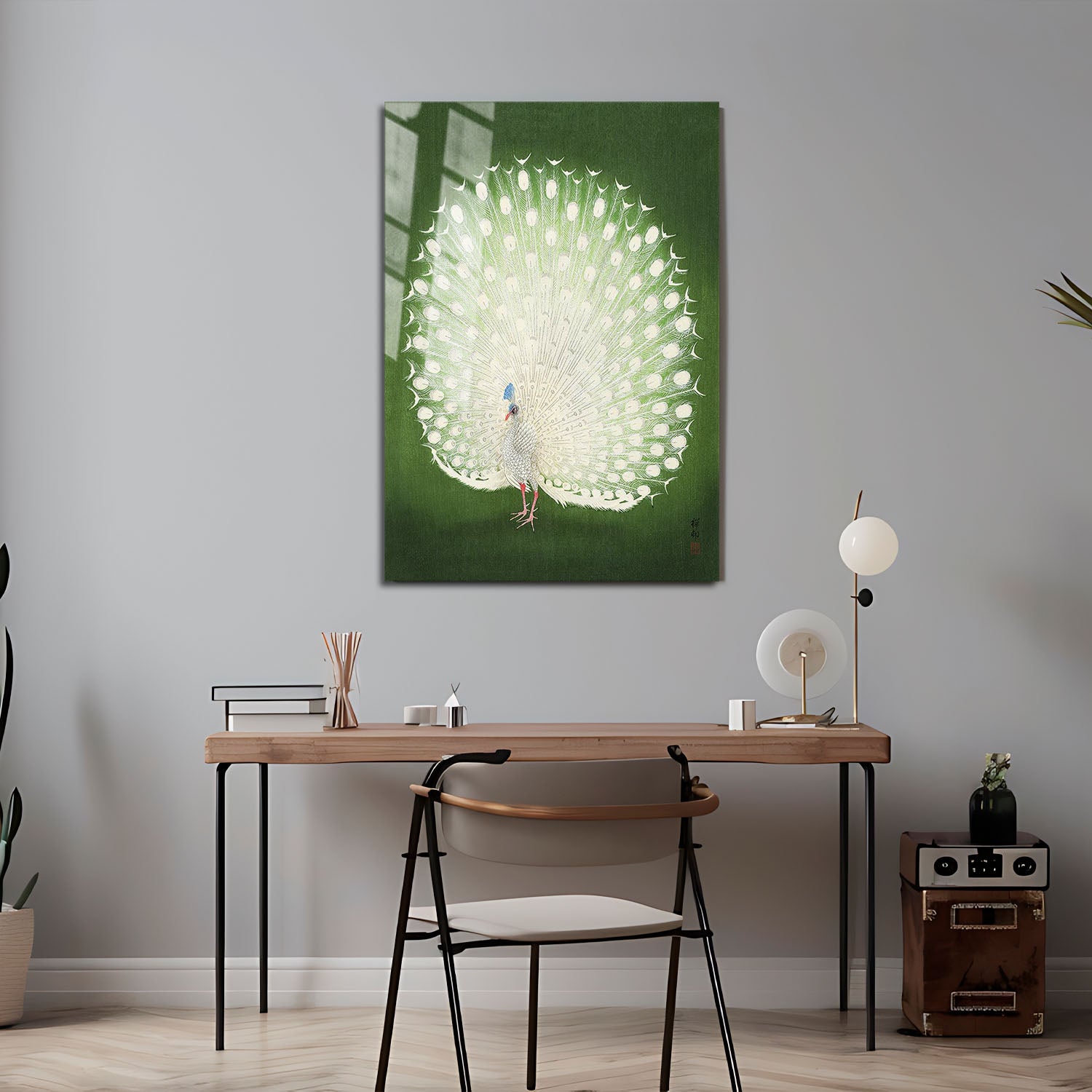 Flex Designs Metal Poster Green Peacock by Ohara Koson 5 x 7" Home Goods - Artist Artwork  Metal Poster