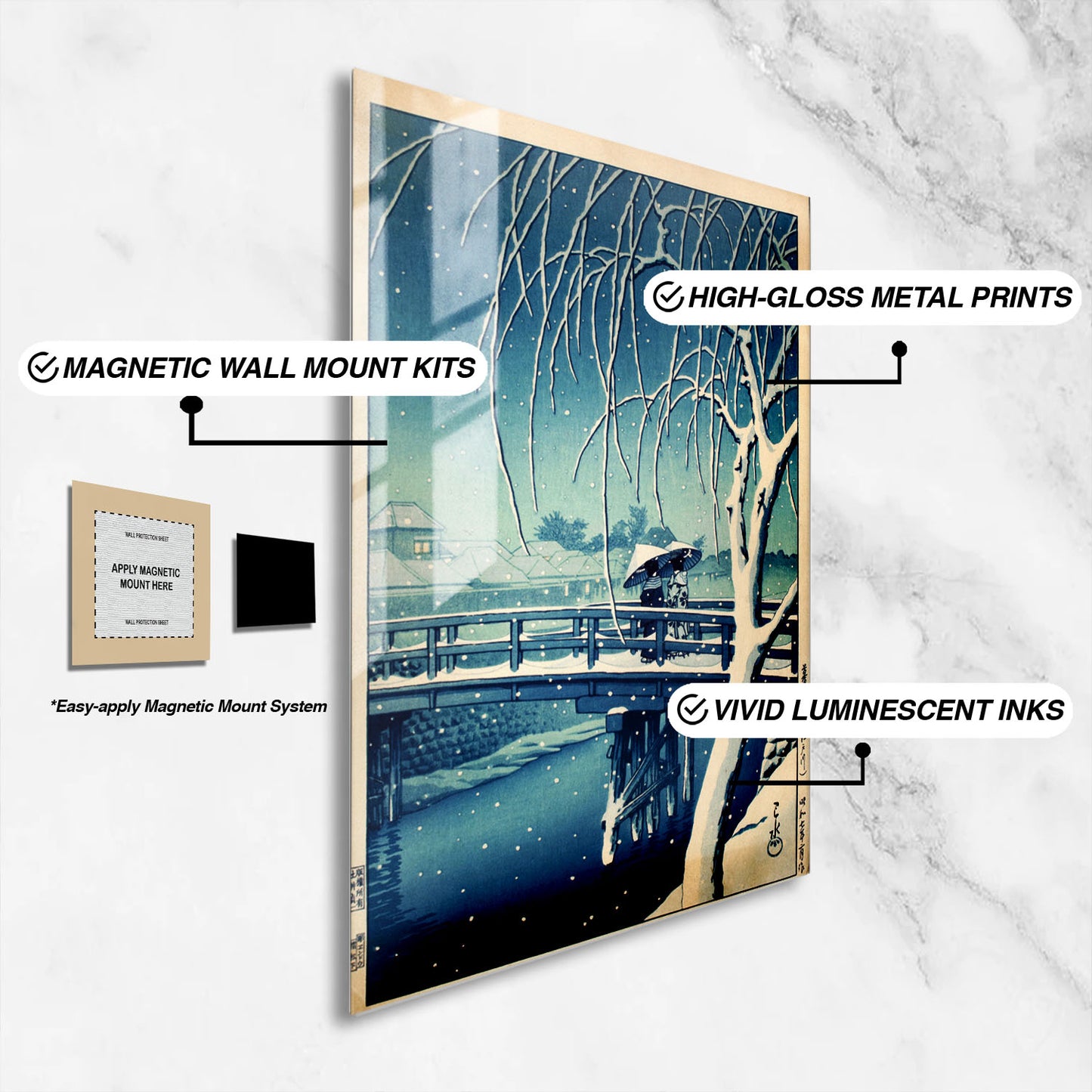Flex Designs Metal Poster Evening Snow at Edo River by Kawase Hasui 16 x 24" Home Goods - Artist Artwork  Metal Poster