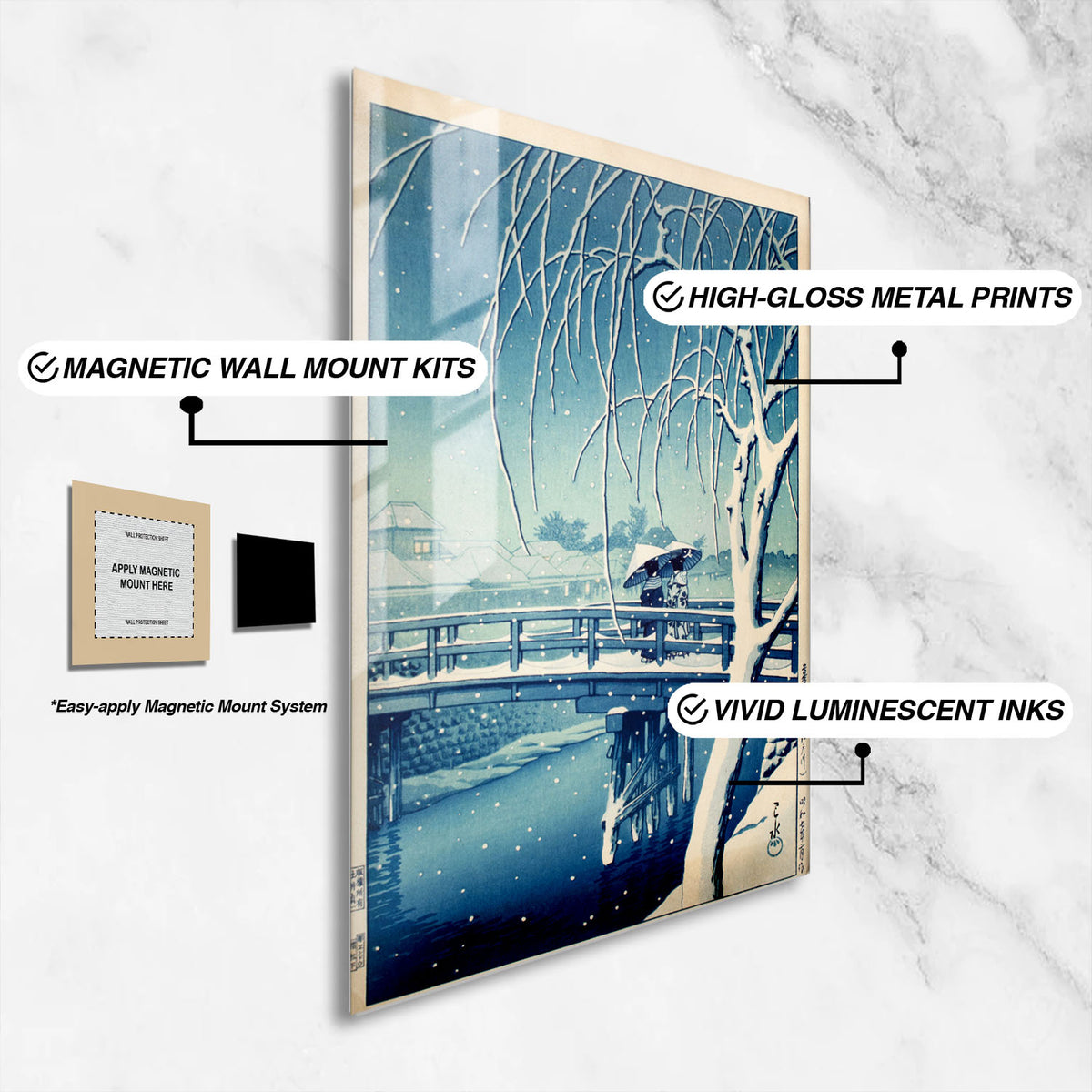 Flex Designs Metal Poster Evening Snow at Edo River by Kawase Hasui 16 x 24" Home Goods - Artist Artwork  Metal Poster