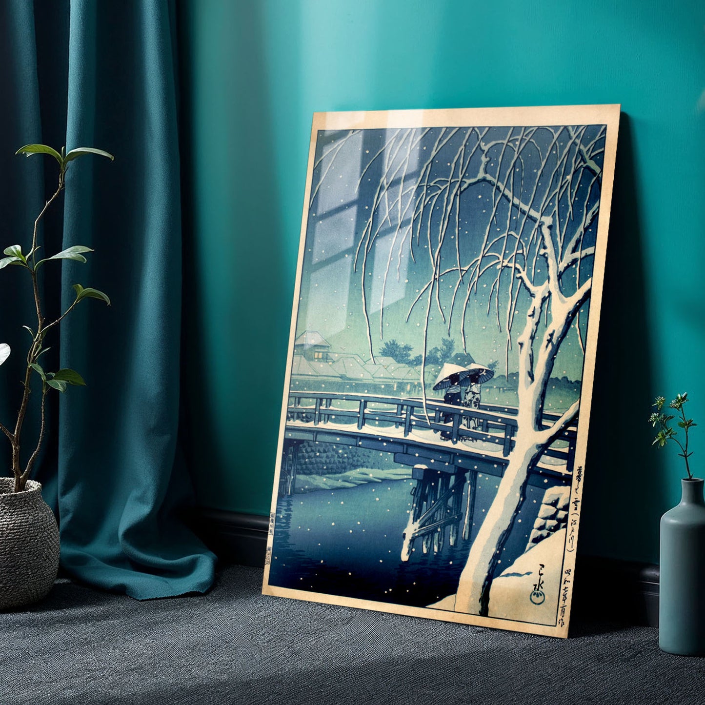 Flex Designs Metal Poster Evening Snow at Edo River by Kawase Hasui 24 x 36" Home Goods - Artist Artwork  Metal Poster