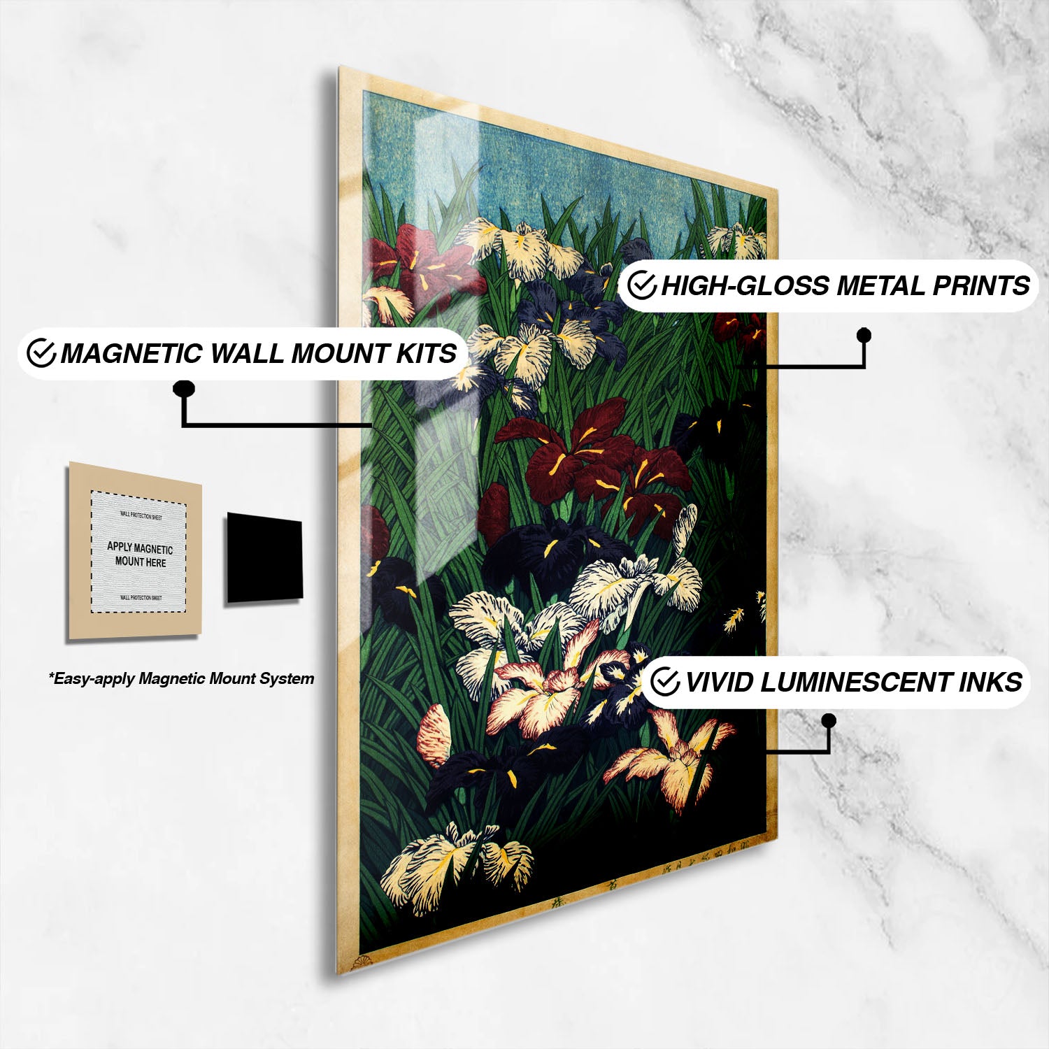 Flex Designs Metal Poster Irises Flowers by Kawase Hasui 16 x 24" Home Goods - Artist Artwork  Metal Poster
