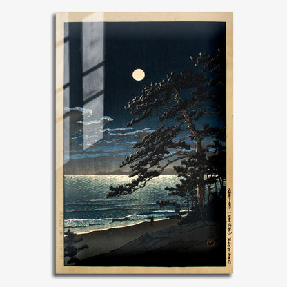 Flex Designs Metal Poster Spring Moon at Ninomiya Beach by Kawase Hasui 11 x 17" Home Goods - Artist Artwork  Metal Poster