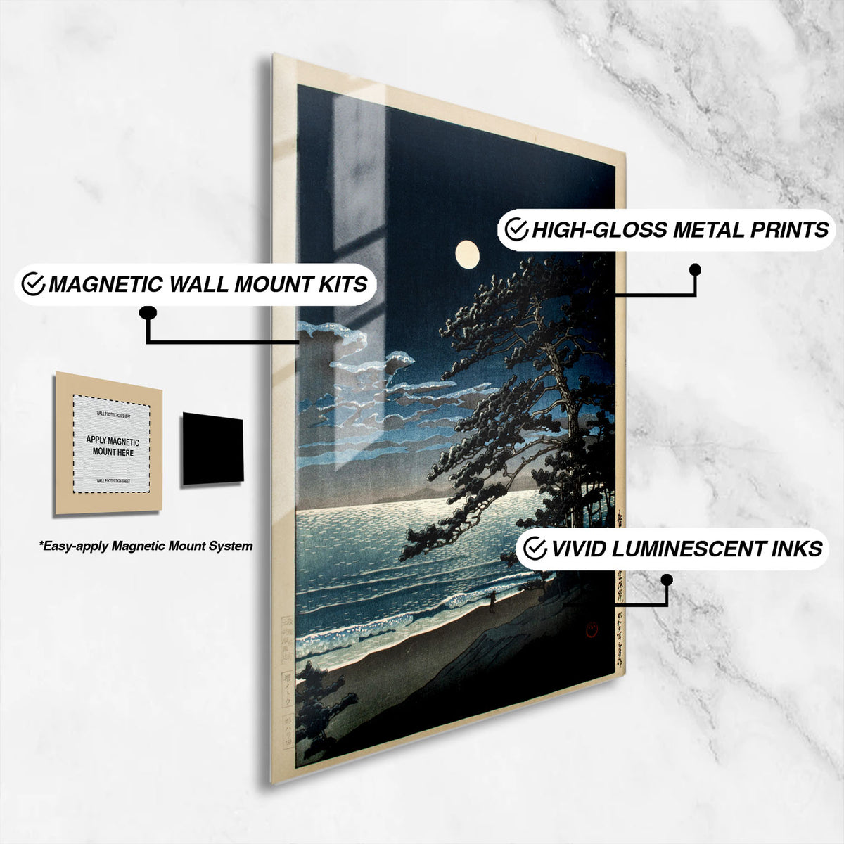 Flex Designs Metal Poster Spring Moon at Ninomiya Beach by Kawase Hasui 16 x 24" Home Goods - Artist Artwork  Metal Poster