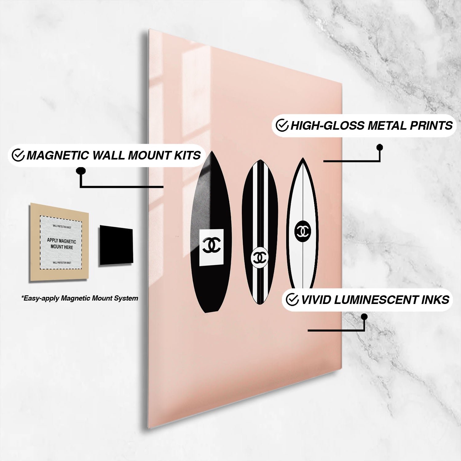 Flex Designs Metal Poster Chanel Surfboard Trio 16 x 24" Home Goods - Designer  Metal Poster