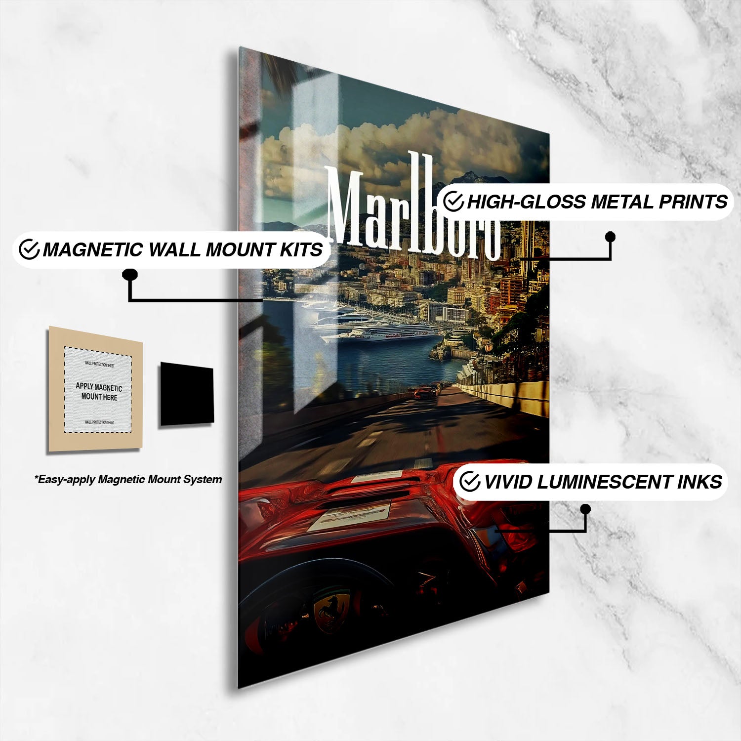 Flex Designs Metal Poster Classic Ferrari Monaco 16 x 24" Home Goods - Sports  Metal Poster