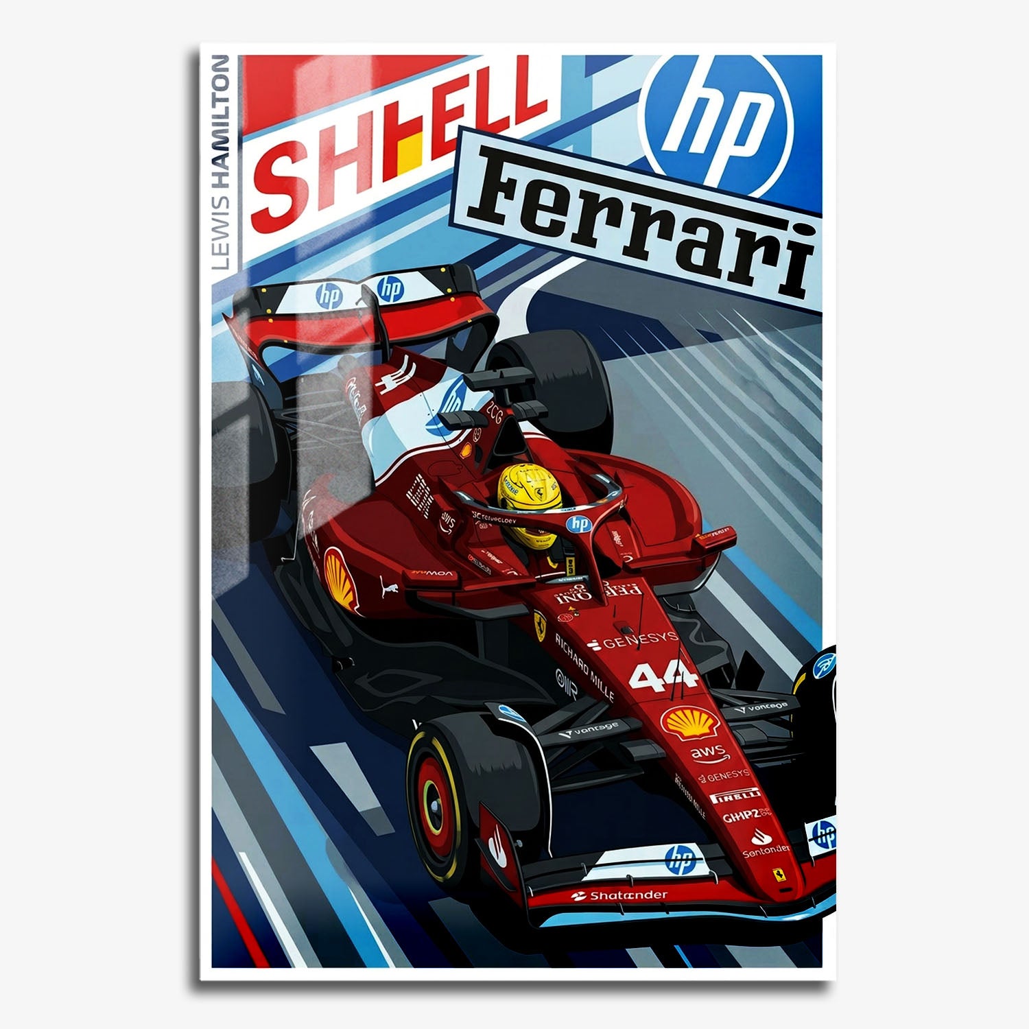 Flex Designs Metal Poster Lewis Hamilton Ferrari F1 Cartoonified 11 x 17" Home Goods - Sports  Metal Poster