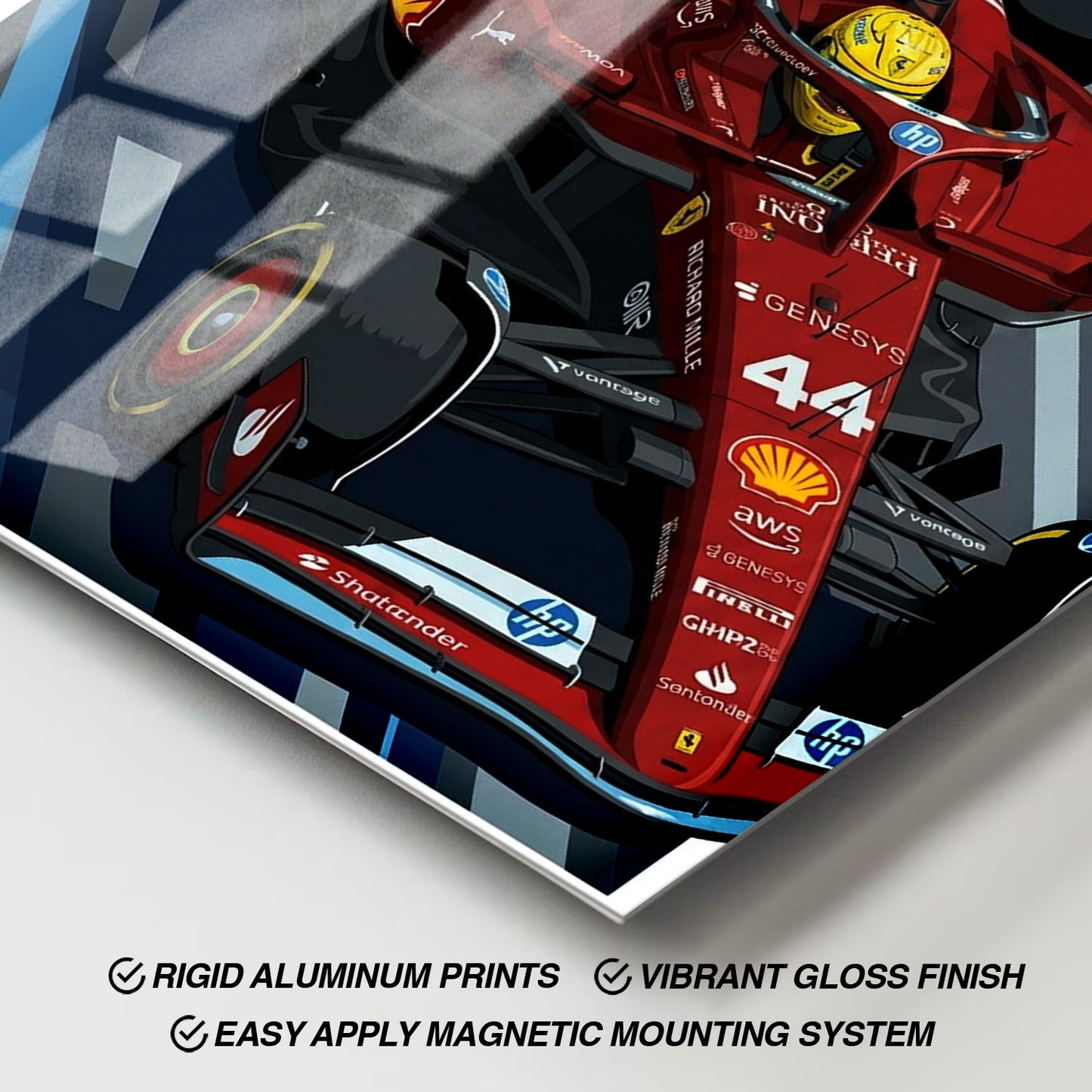 Flex Designs Metal Poster Lewis Hamilton Ferrari F1 Cartoonified 11 x 17" Home Goods - Sports  Metal Poster