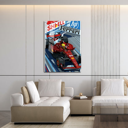 Flex Designs Metal Poster Lewis Hamilton Ferrari F1 Cartoonified 16 x 24" Home Goods - Sports  Metal Poster