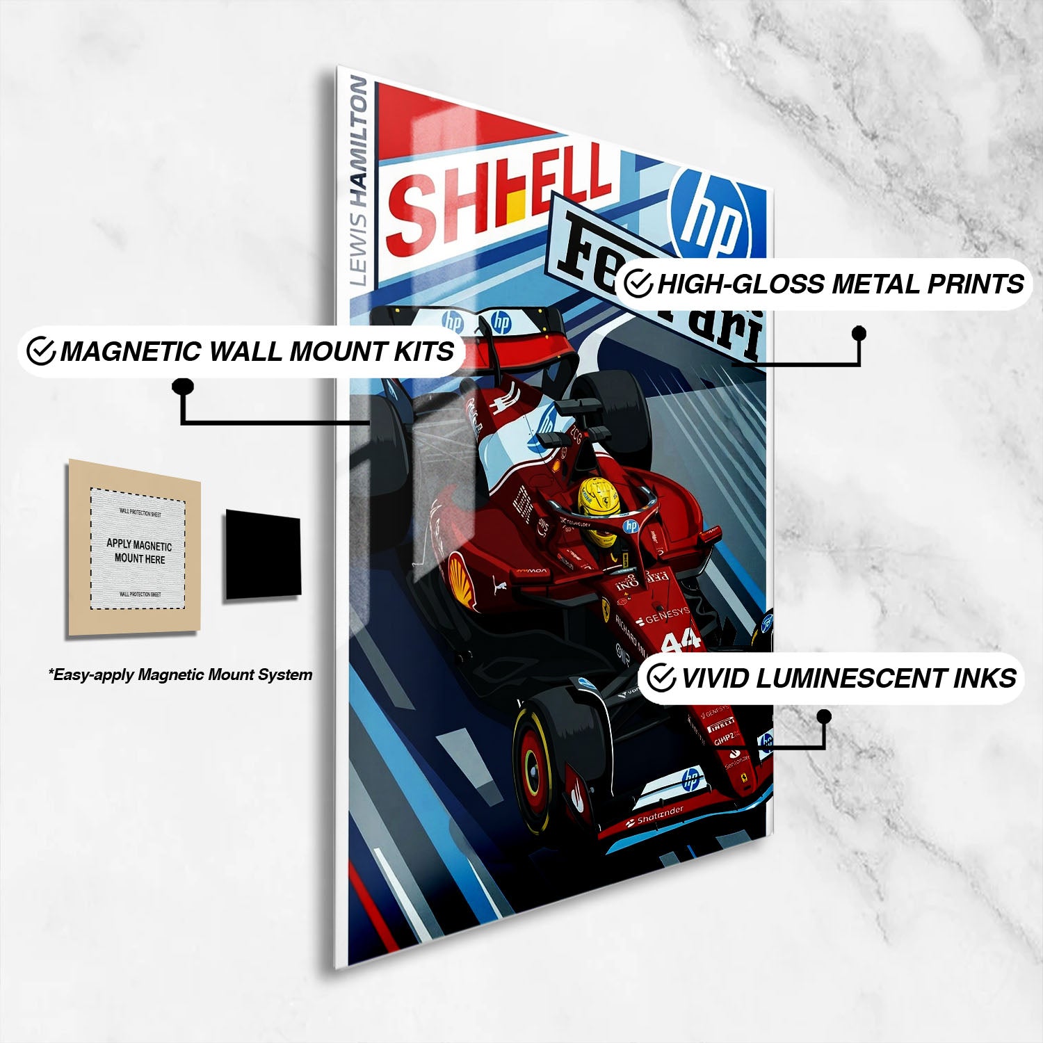 Flex Designs Metal Poster Lewis Hamilton Ferrari F1 Cartoonified 16 x 24" Home Goods - Sports  Metal Poster