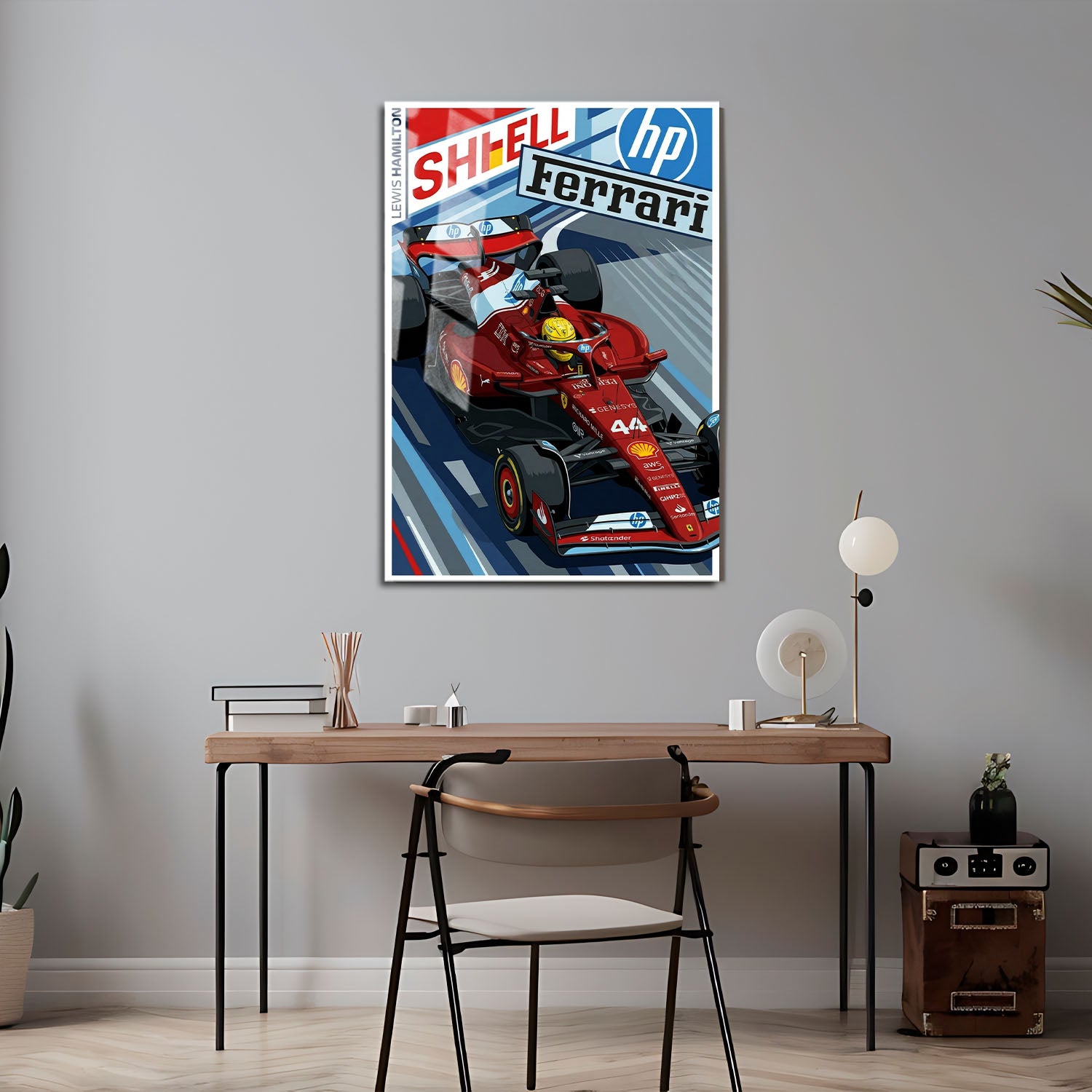 Flex Designs Metal Poster Lewis Hamilton Ferrari F1 Cartoonified 5 x 7" Home Goods - Sports  Metal Poster