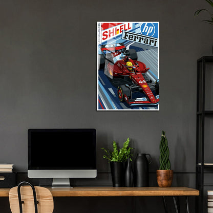 Flex Designs Metal Poster Lewis Hamilton Ferrari F1 Cartoonified 24 x 36" Home Goods - Sports  Metal Poster