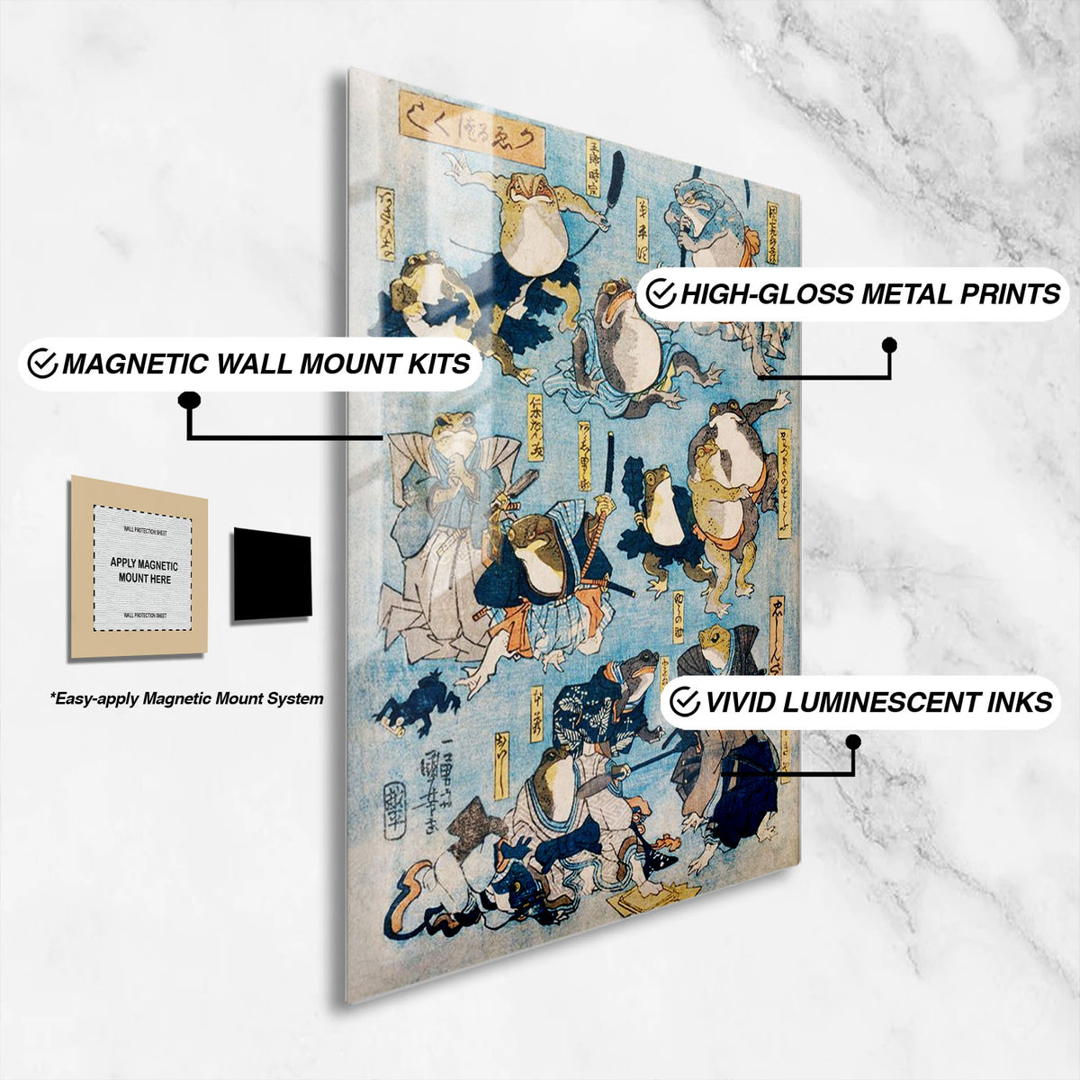 Flex Designs Metal Poster Samurai Frogs by Utagawa Kuniyoshi 16 x 24" Home Goods - Artist Artwork  Metal Poster