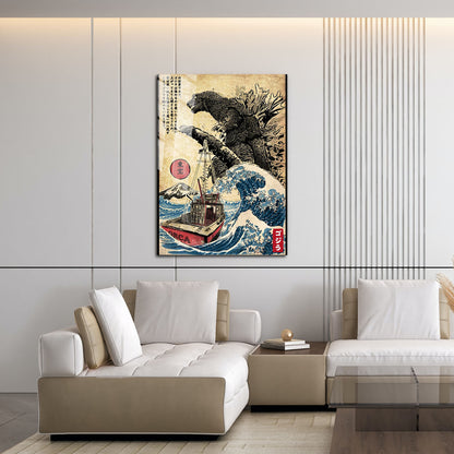 Flex Designs Metal Poster Godzilla Great Wave Art 16 x 24" Home Goods - Artist Artwork  Metal Poster