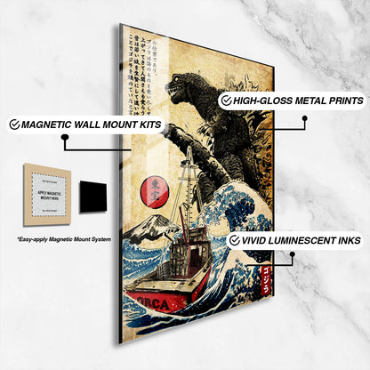 Flex Designs Metal Poster Godzilla Great Wave Art 16 x 24" Home Goods - Artist Artwork  Metal Poster