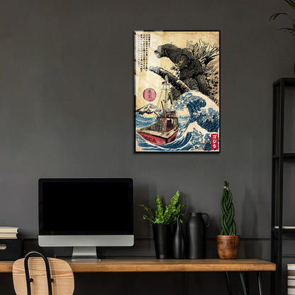 Flex Designs Metal Poster Godzilla Great Wave Art 24 x 36" Home Goods - Artist Artwork  Metal Poster