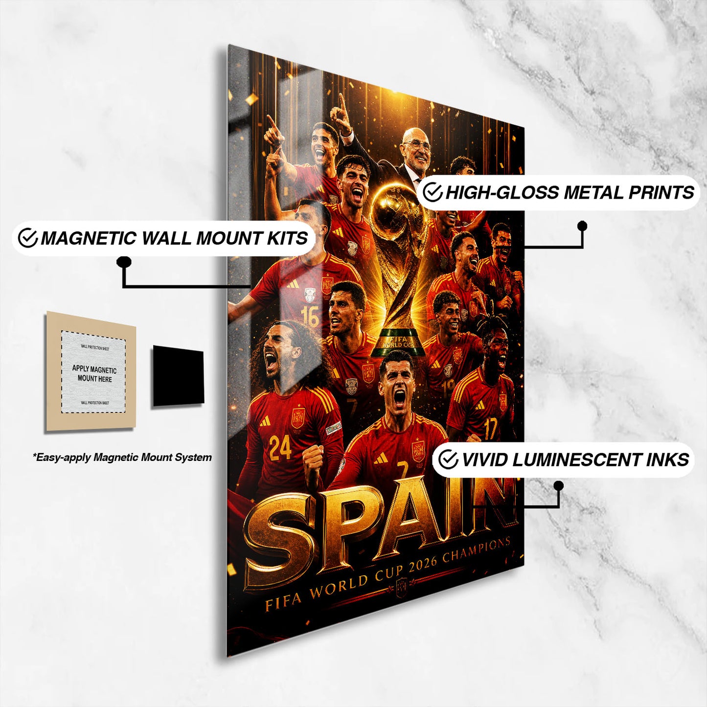 Flex Designs Metal Poster Spain FIFA World Champions 2026 16 x 24" Home Goods - Sports  Metal Poster