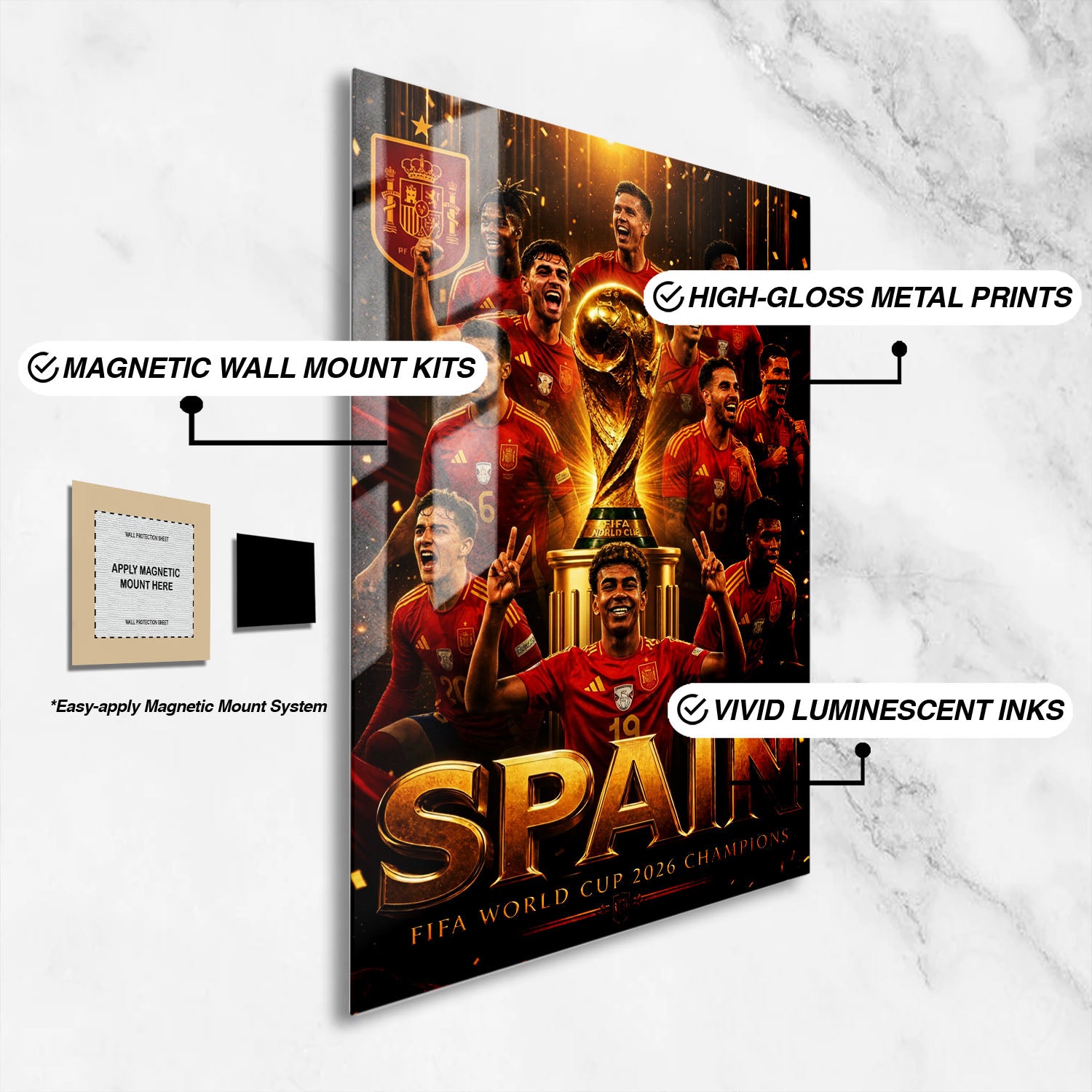 Flex Designs Metal Poster Lamine Yamal Spain FIFA Champions 2026 16 x 24" Home Goods - Sports  Metal Poster