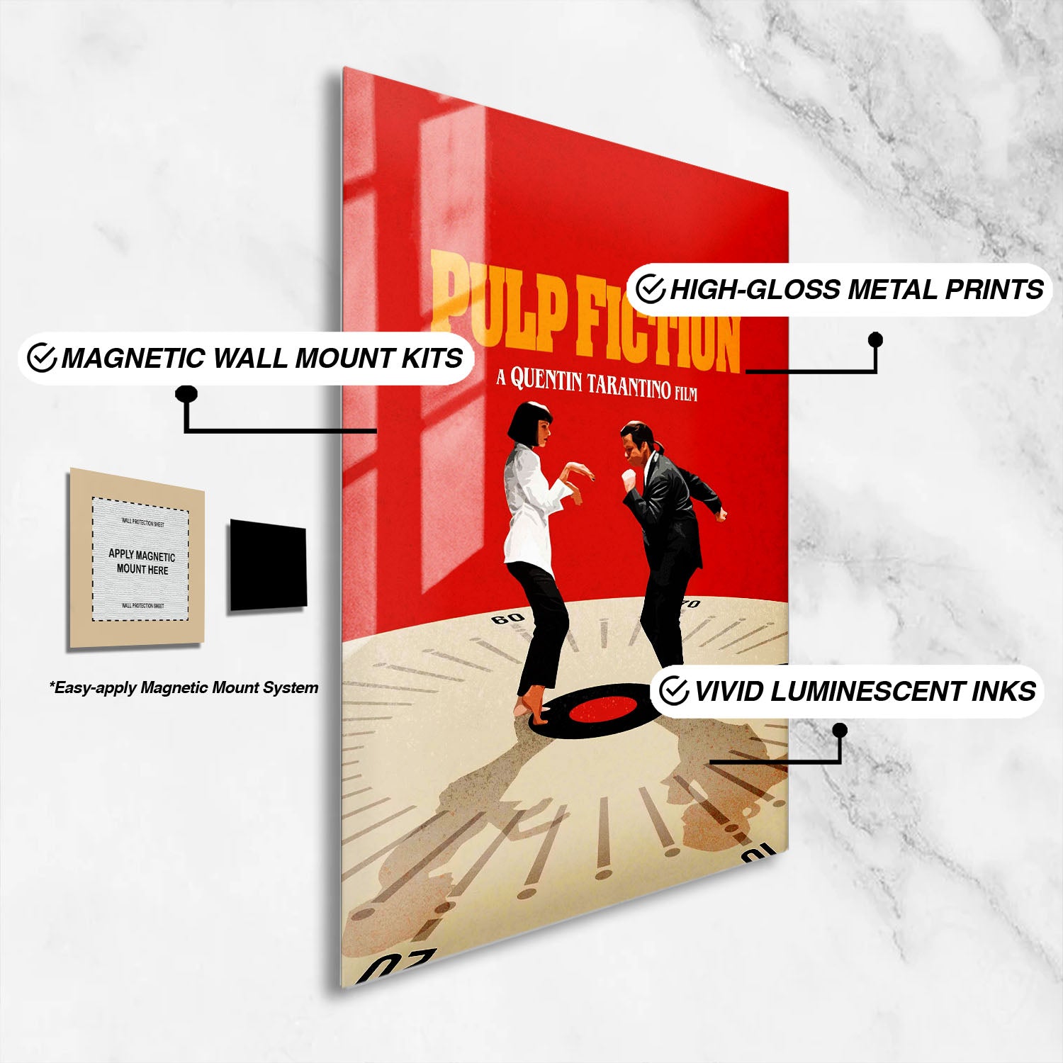 Flex Designs Metal Poster Pulp Fiction Key Visual 16 x 24" Home Goods - Movie 1994 Movie Metal Poster