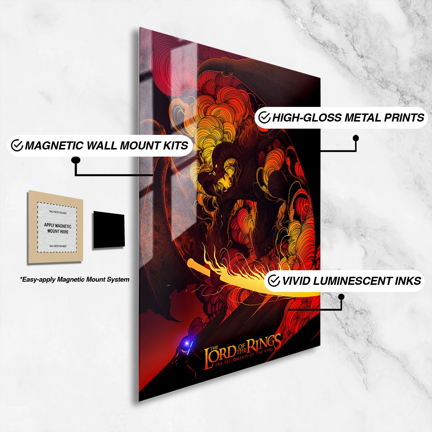 Flex Designs Metal Poster The Lord of the Rings The Fellowship of the Ring Neon 16 x 24" Home Goods - Movie 2001 Movie Metal Poster