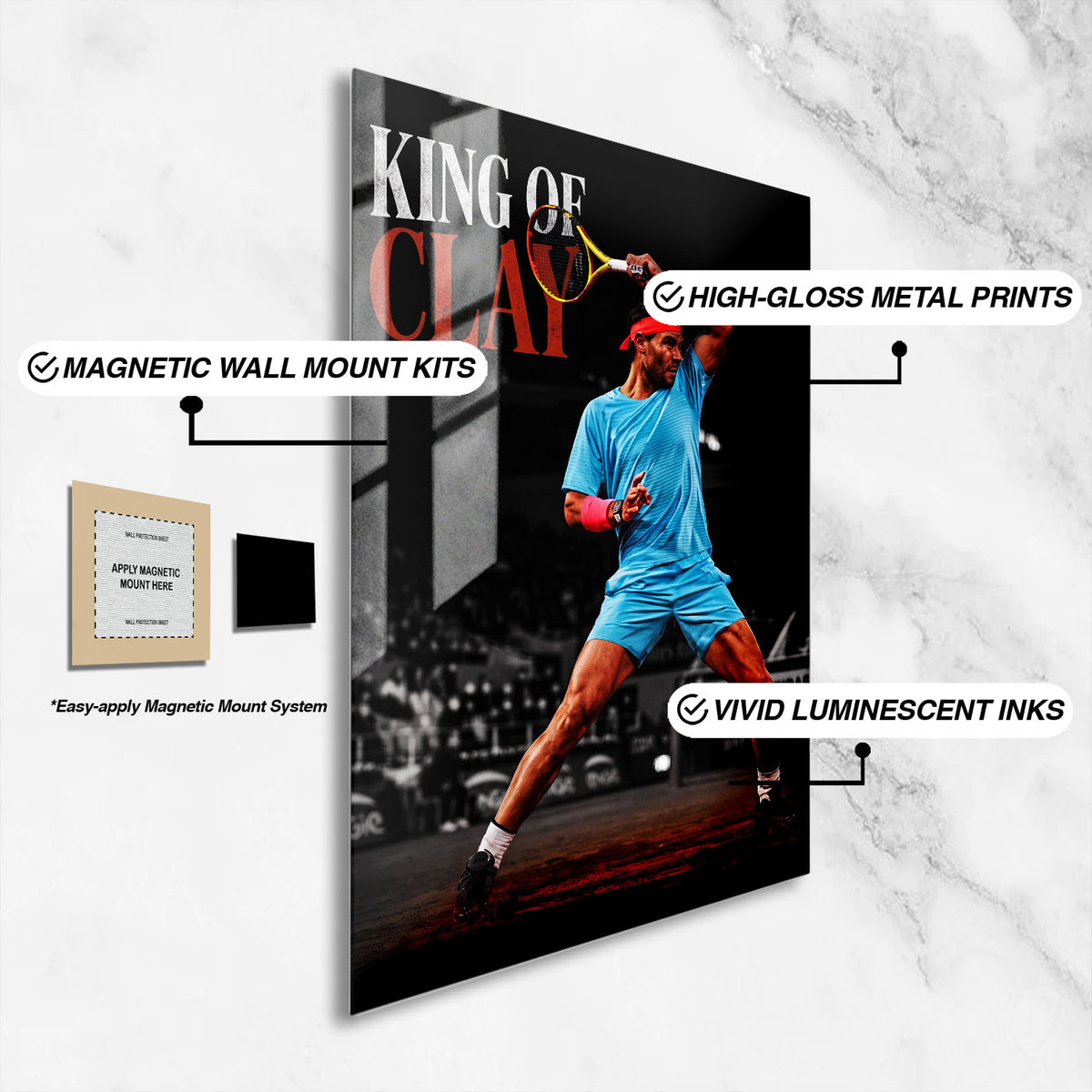 Flex Designs Metal Poster Rafael Nadal King of Clay 16 x 24" Home Goods - Sports  Metal Poster