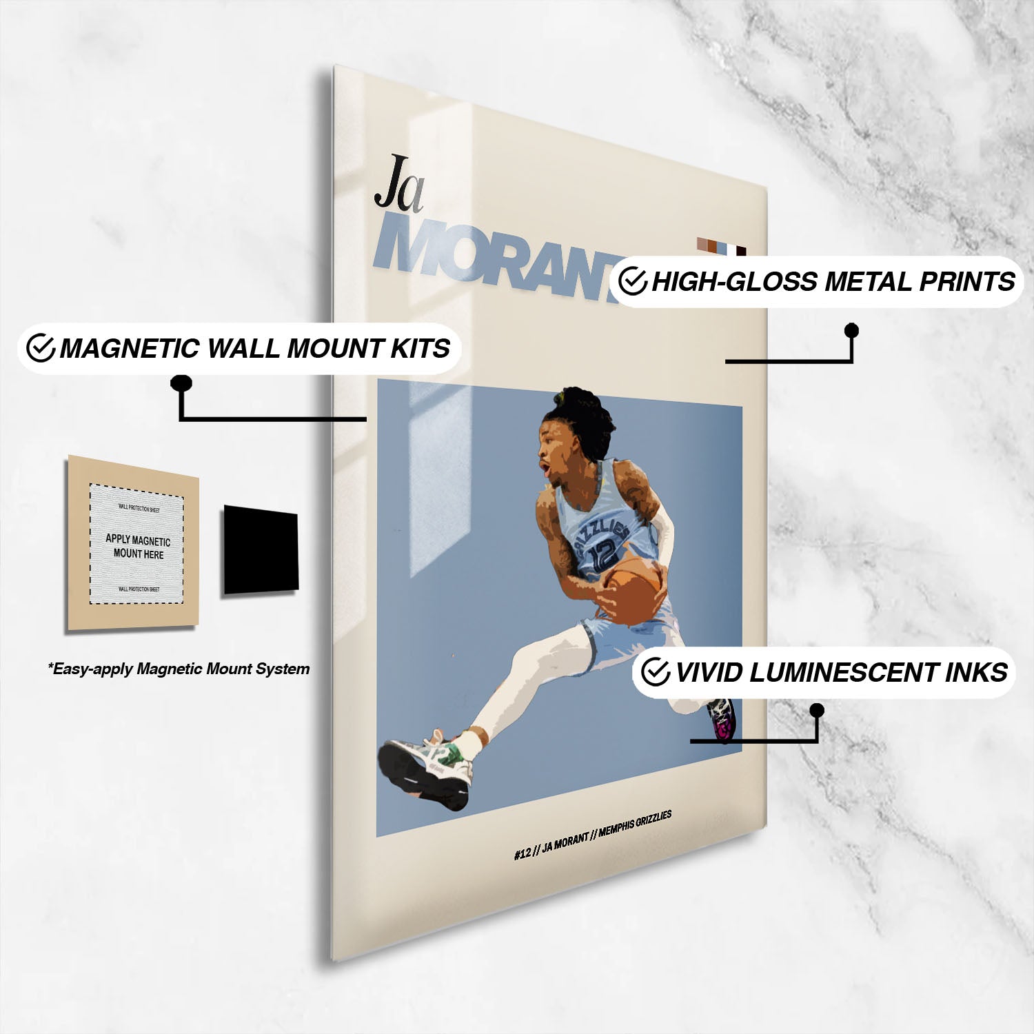 Flex Designs Metal Poster Ja Morant NBA FlexM 16 x 24" Home Goods - Sports  Metal Poster