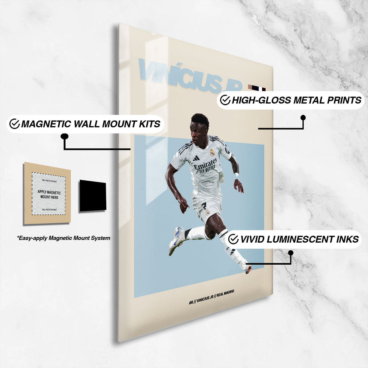 Flex Designs Metal Poster Vinicius Jr Real Madrid FlexM 16 x 24" Home Goods - Sports  Metal Poster