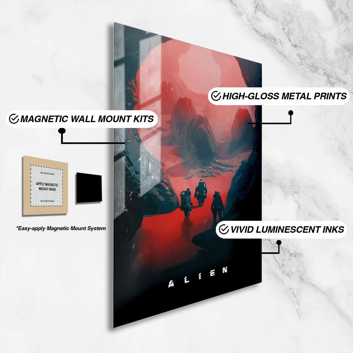 Flex Designs Metal Poster Alien Landing Sketch 16 x 24" Home Goods - Movie 1979 Movie Metal Poster