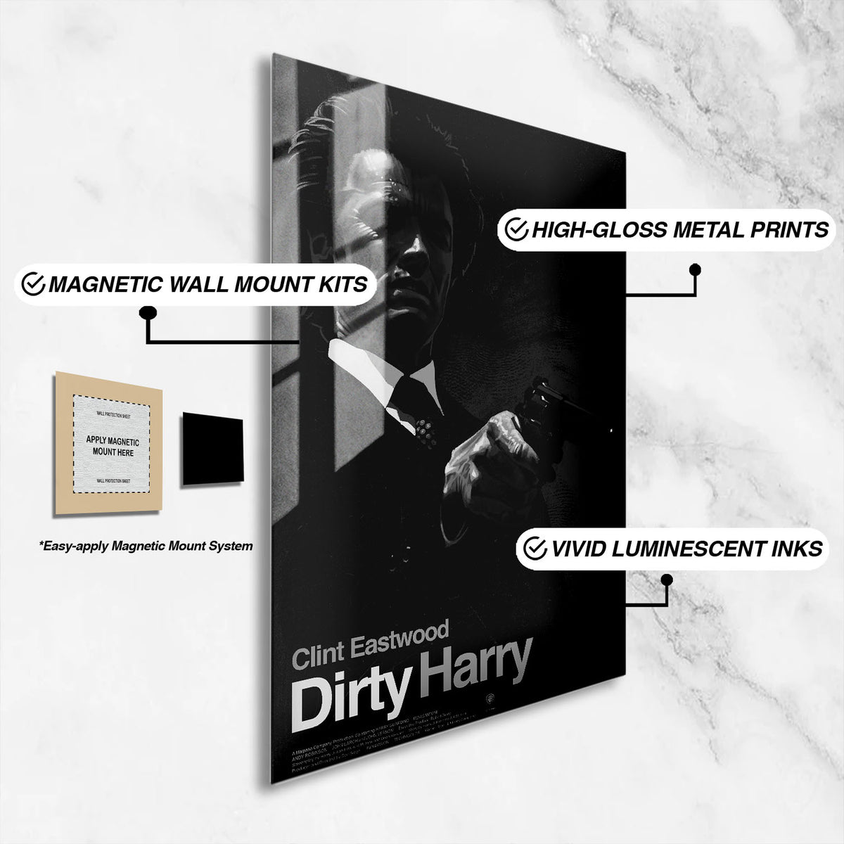 Flex Designs Metal Poster Dirty Harry 16 x 24" Home Goods - Movie 1971 Movie Metal Poster
