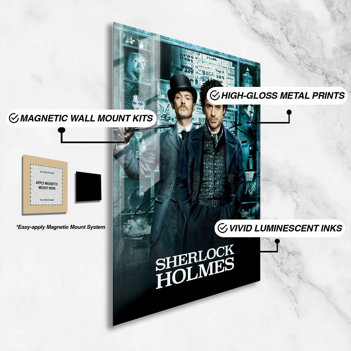 Flex Designs Metal Poster Sherlock Holmes 16 x 24" Home Goods - Movie 2009 Movie Metal Poster