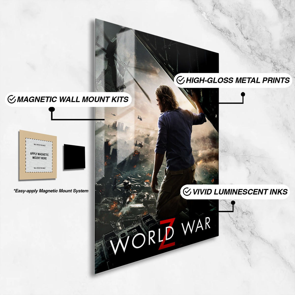 Flex Designs Metal Poster World War Z 16 x 24" Home Goods - Movie 2013 Movie Metal Poster