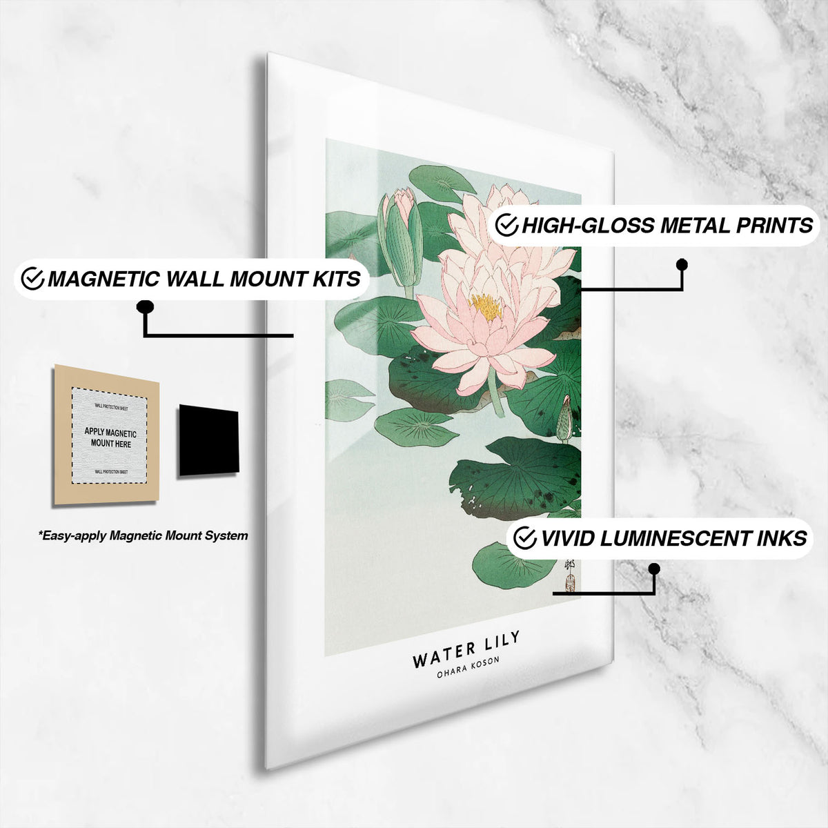 Flex Designs Metal Poster Water Lily by Ohara Koson 16 x 24" Home Goods - Artist Artwork  Metal Poster