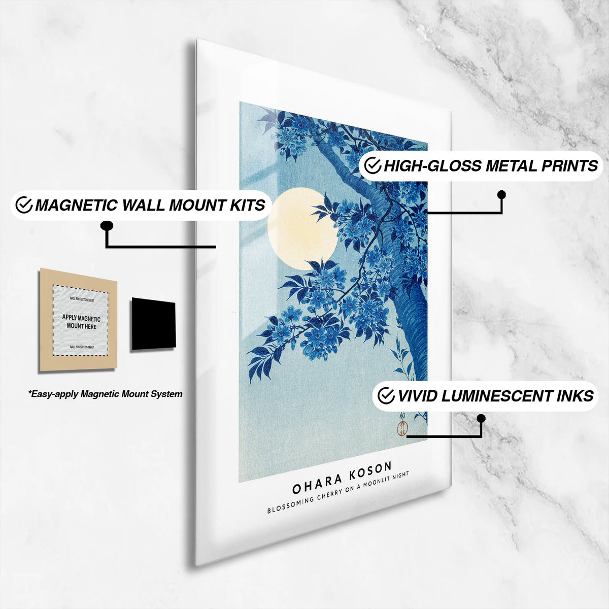 Flex Designs Metal Poster Blossoming Cherry on Moonlit Night by Ohara Koson 16 x 24" Home Goods - Artist Artwork  Metal Poster