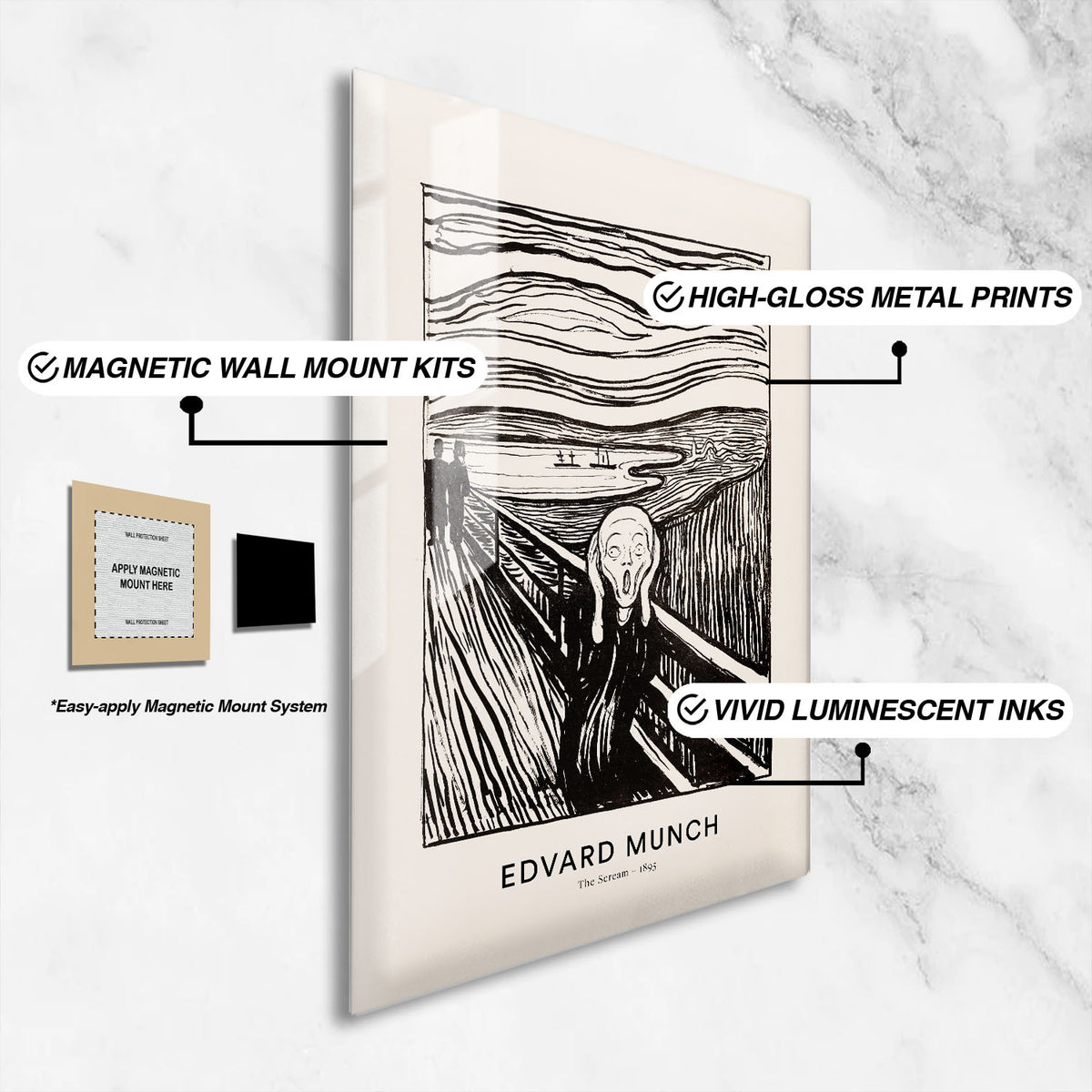 Flex Designs Metal Poster The Scream by Edvard Munch 16 x 24" Home Goods - Artist Artwork  Metal Poster
