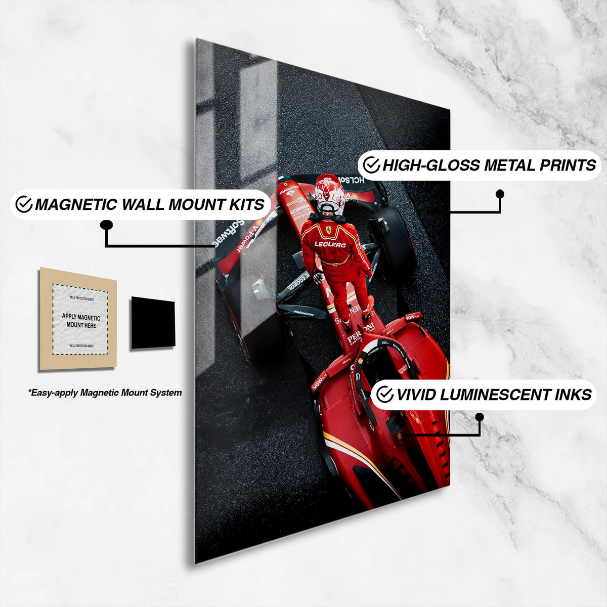 Flex Designs Metal Poster Formula 1 Ferrari Charles Leclerc 16 x 24" Home Goods - Sports  Metal Poster