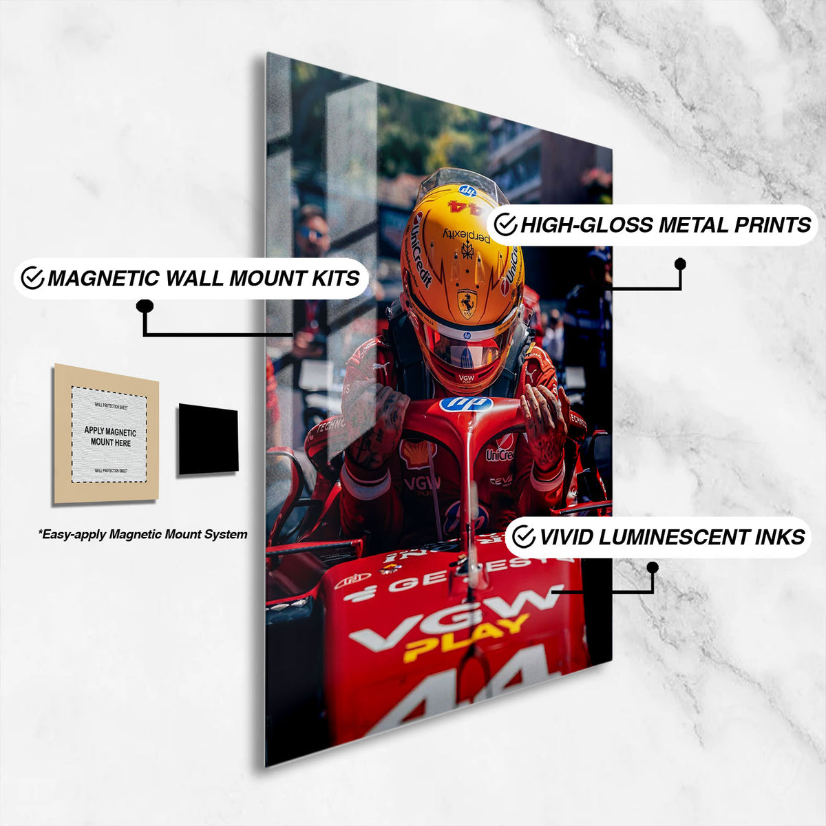 Flex Designs Metal Poster Formula 1 Ferrari Lewis Hamilton 16 x 24" Home Goods - Sports  Metal Poster