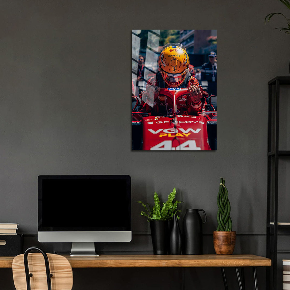 Flex Designs Metal Poster Formula 1 Ferrari Lewis Hamilton 24 x 36" Home Goods - Sports  Metal Poster