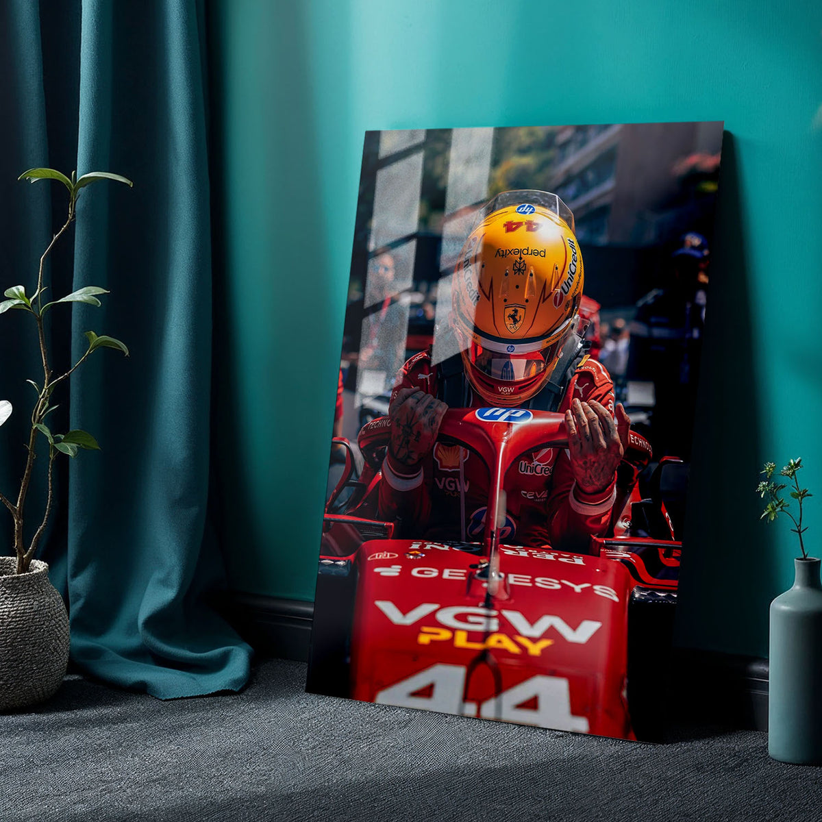 Flex Designs Metal Poster Formula 1 Ferrari Lewis Hamilton 24 x 36" Home Goods - Sports  Metal Poster