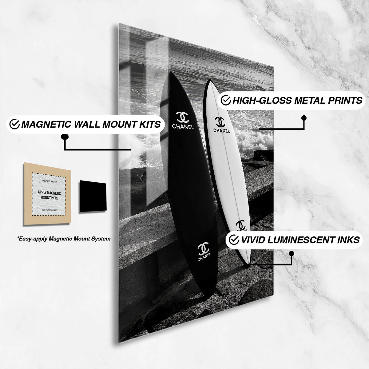 Flex Designs Metal Poster Chanel Beach Surfboards 16 x 24" Home Goods - Designer  Metal Poster