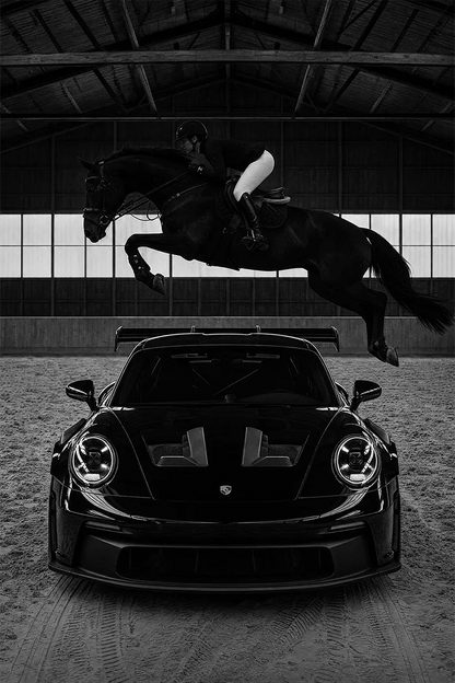 Flex Designs Metal Poster Noir Porsche Horsepower 24 x 36" Home Goods - Designer  Metal Poster