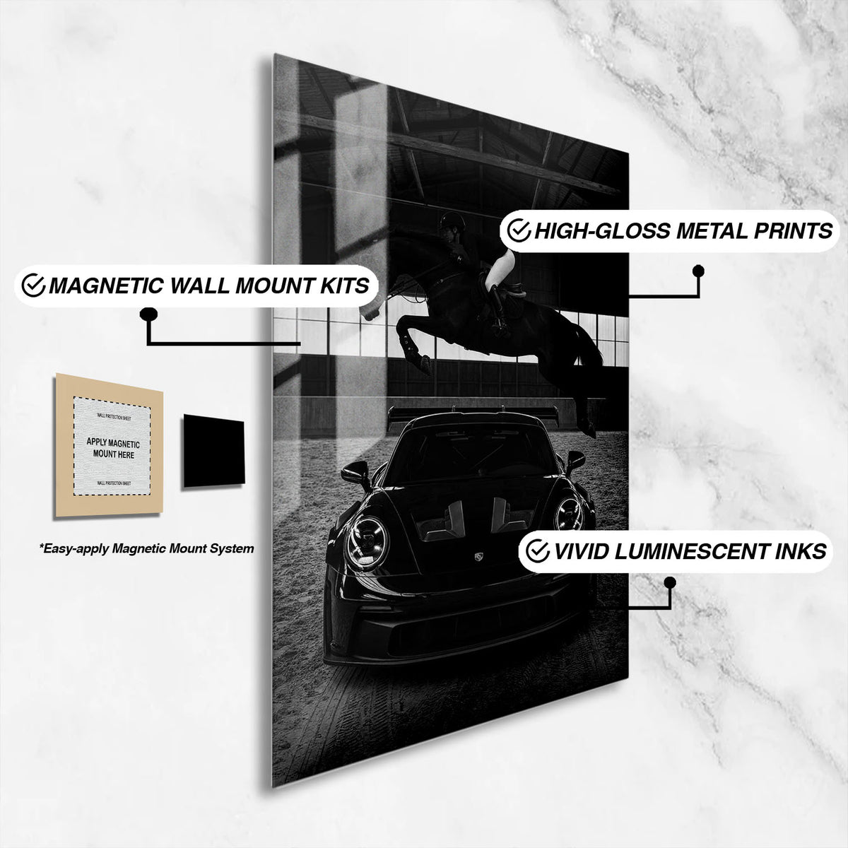 Flex Designs Metal Poster Noir Porsche Horsepower 16 x 24" Home Goods - Designer  Metal Poster