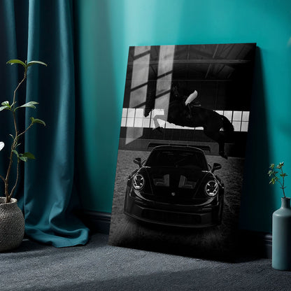Flex Designs Metal Poster Noir Porsche Horsepower 5 x 7" Home Goods - Designer  Metal Poster