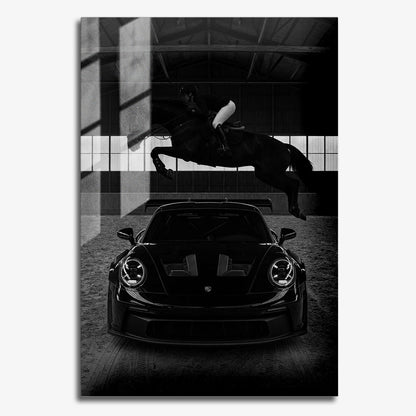 Flex Designs Metal Poster Noir Porsche Horsepower 24 x 36" Home Goods - Designer  Metal Poster