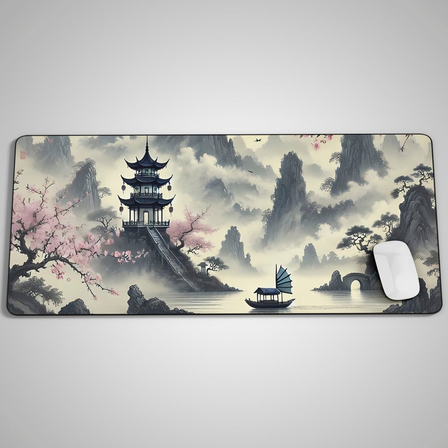 Flex Designs Mouse Pad Serene Sakura Lake Pagoda Gaming Mouse Pad Accessories - Artist  Large Gaming Mouse Pad