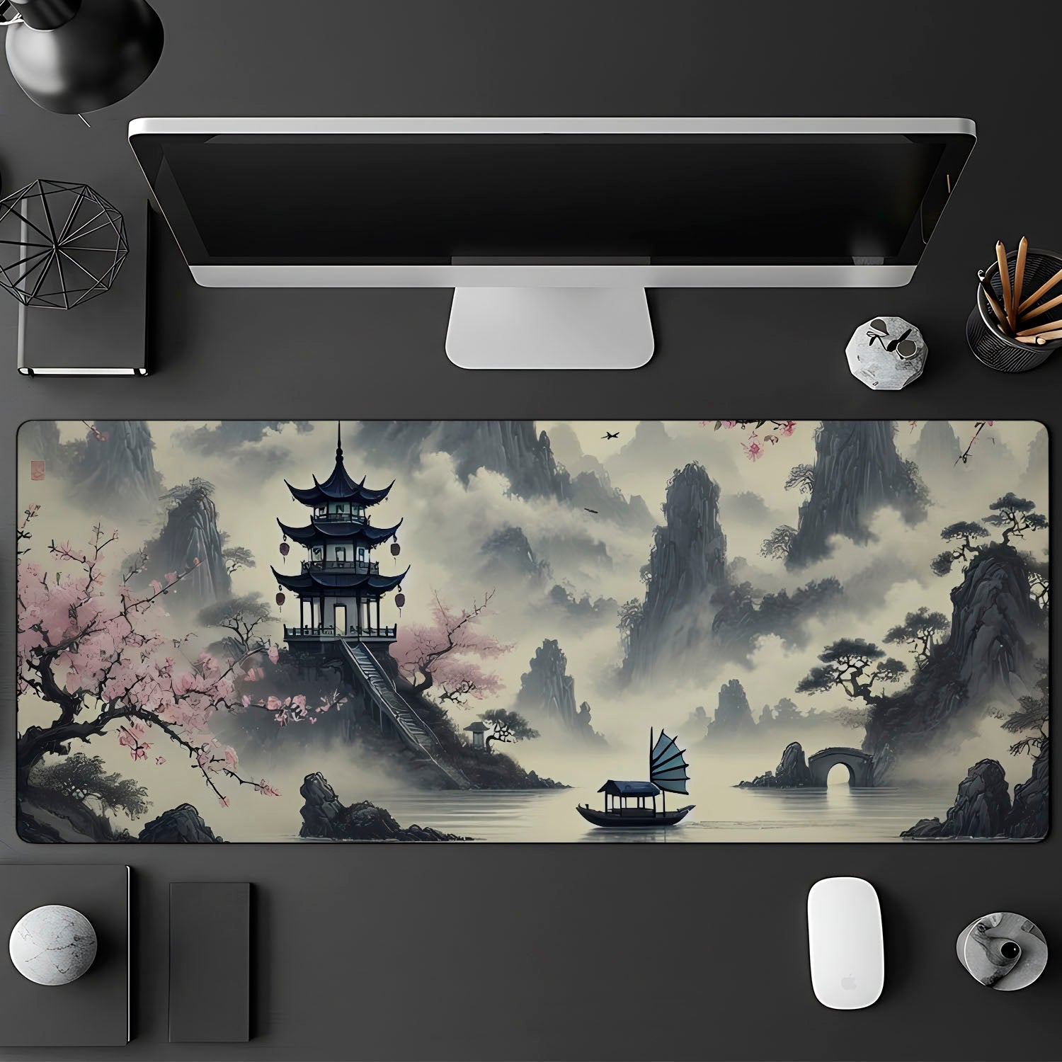 Flex Designs Mouse Pad Serene Sakura Lake Pagoda Gaming Mouse Pad Accessories - Artist  Large Gaming Mouse Pad