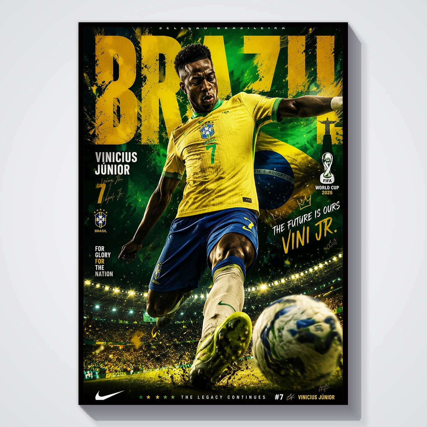 Flex Designs Poster Vinicius Junior Brazil 2026 5 x 7" Home Goods - Sports  Poster