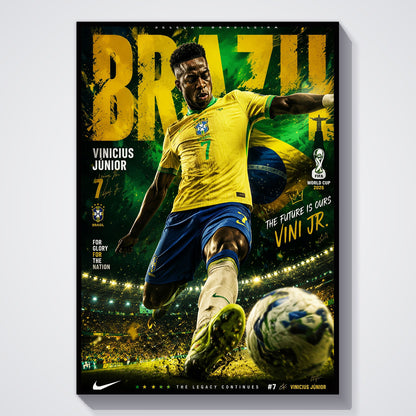 Flex Designs Poster Vinicius Junior Brazil 2026 5 x 7" Home Goods - Sports  Poster