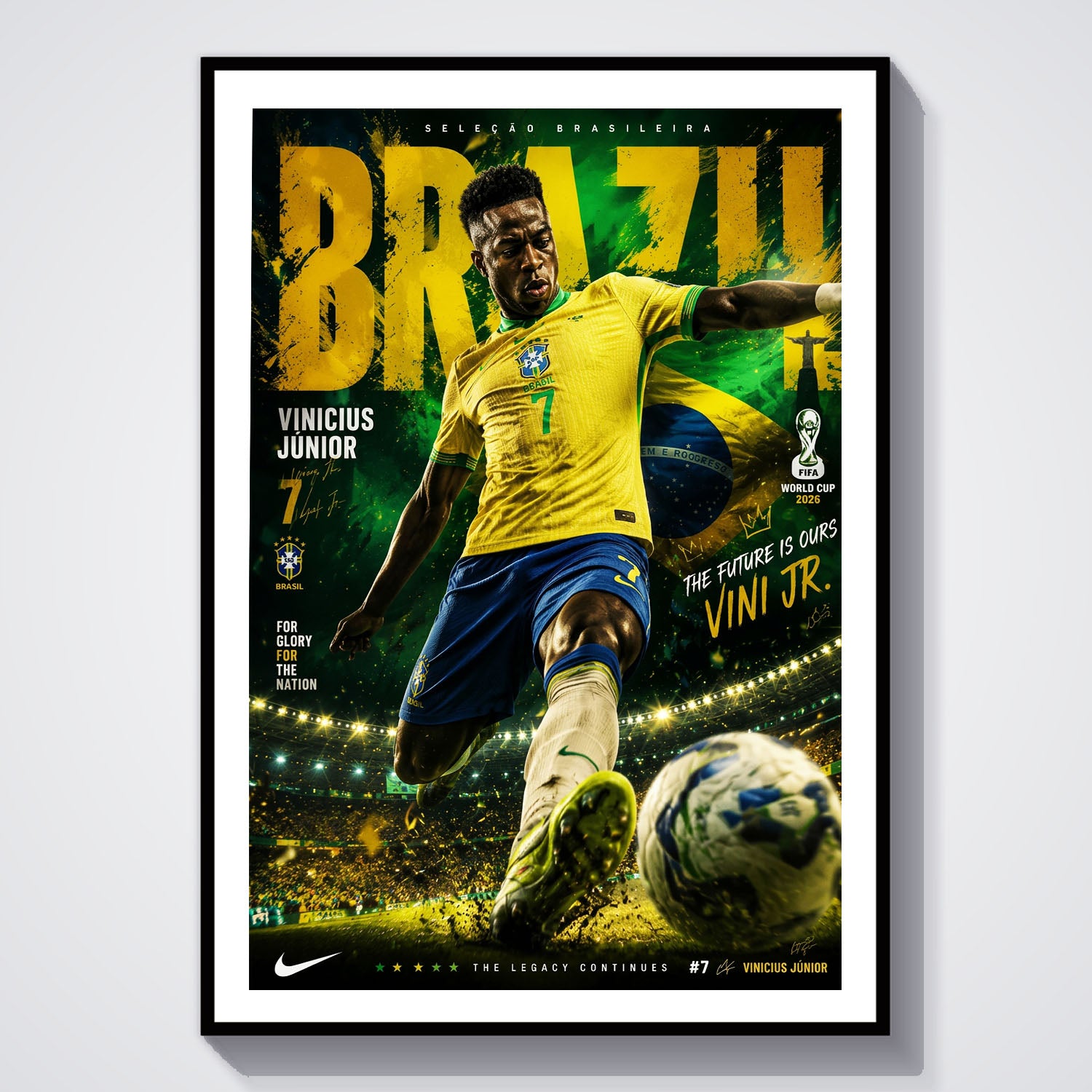 Flex Designs Poster Vinicius Junior Brazil 2026 8 x 10" Home Goods - Sports  Poster