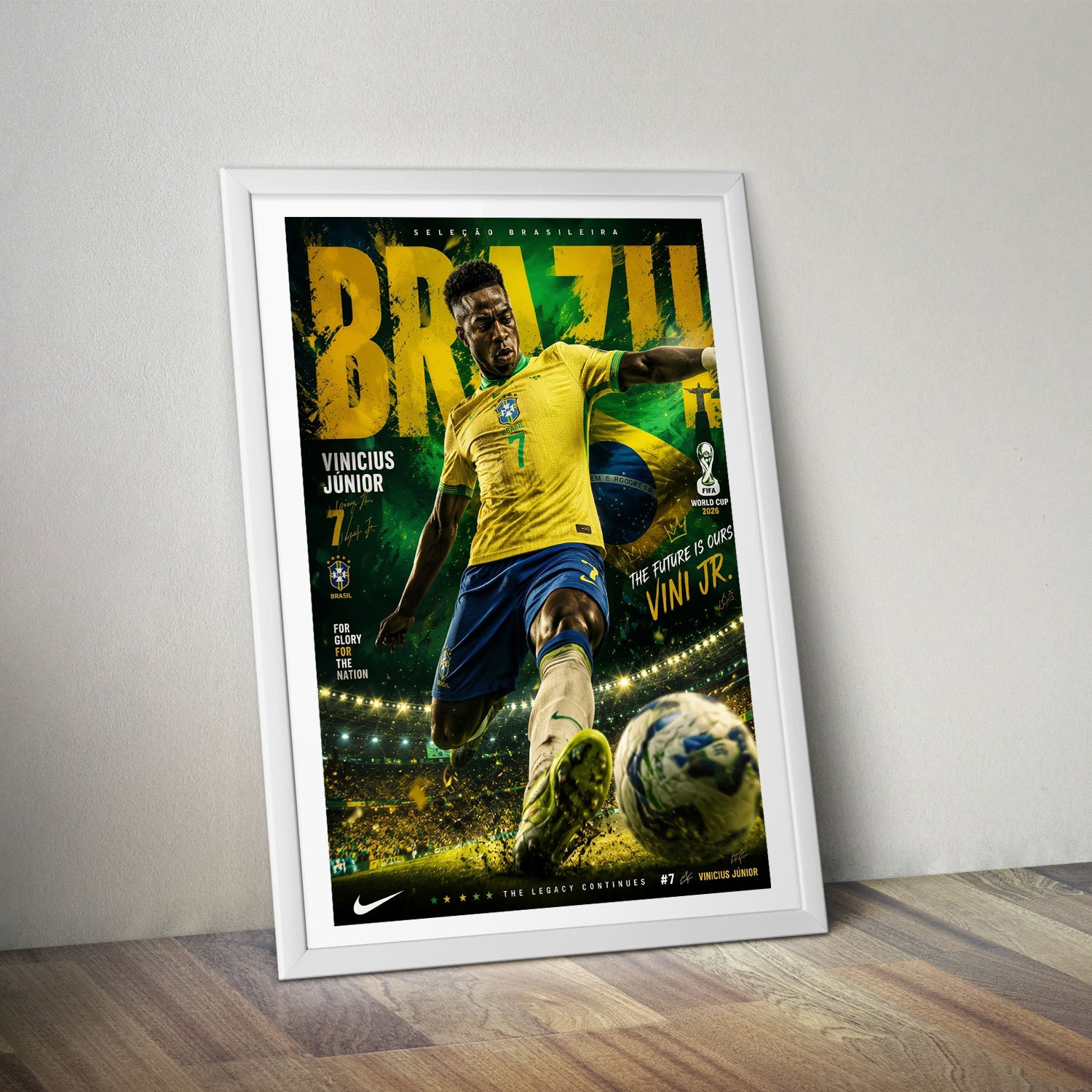 Flex Designs Poster Vinicius Junior Brazil 2026 8 x 10" Home Goods - Sports  Poster