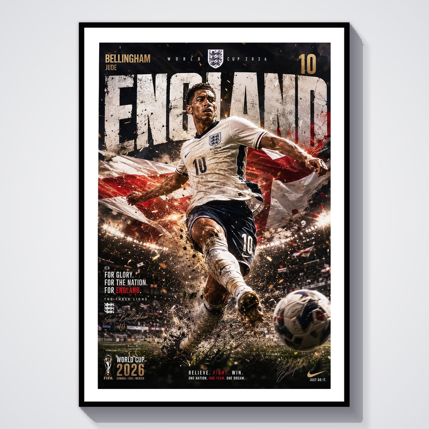 Flex Designs Poster Jude Bellingham England 2026 8 x 10" Home Goods - Sports  Poster